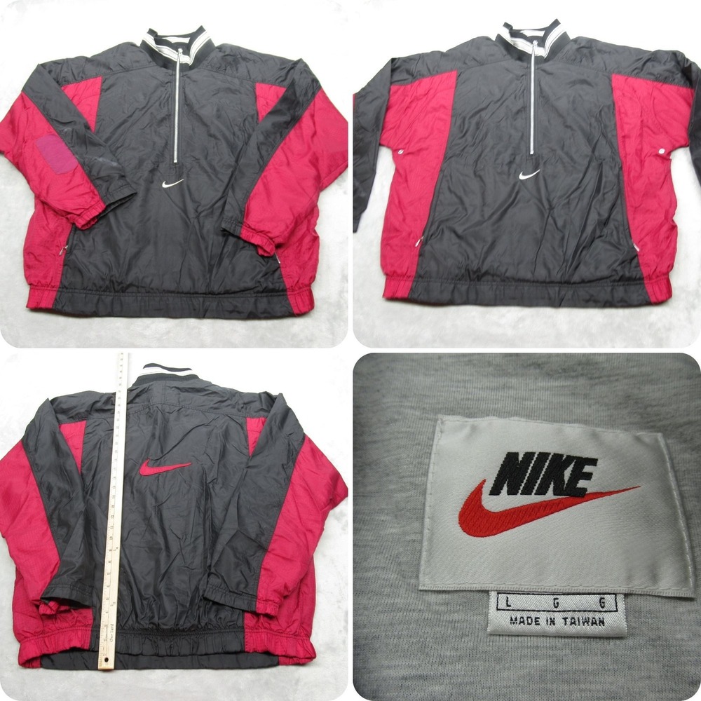 Nike Windbreaker Mens Large Black Red‎ Pullover Anorak Light Pack READ VTG 90s
